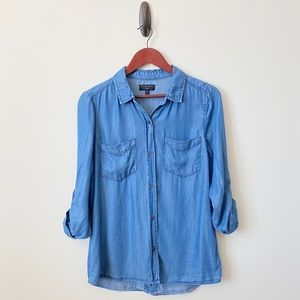 TINSEL Floid Split Back Lyocell Chambray Blue Top